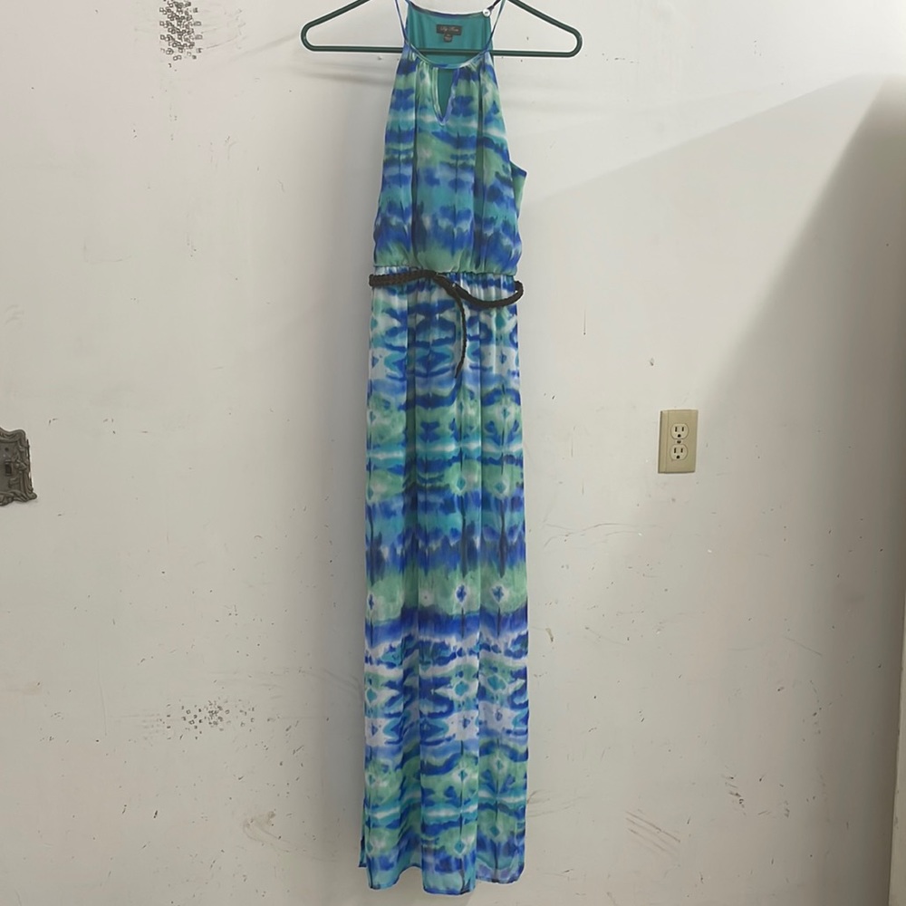 Women’s Long Lightweight Summer Dress Sleeveless with Belt XS